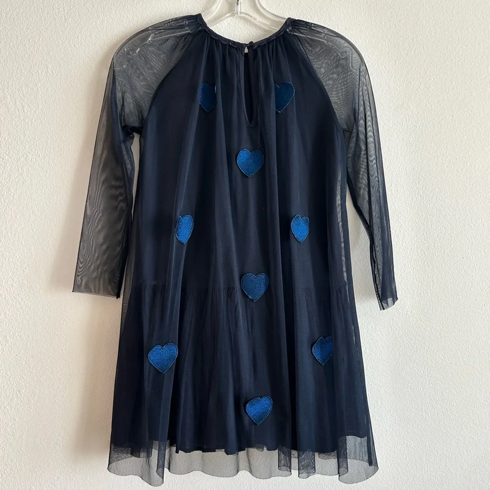 Stella McCartney Kids Heart Dress Navy Blue 10 years Sleeves Crew Neckline